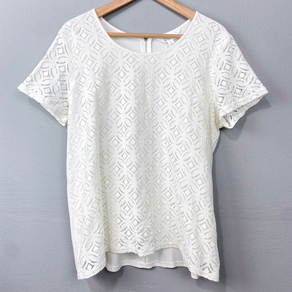 Market & Spruce Ivory Lace Top‎ Blouse Size XL Mixed Material Office Boho Casual